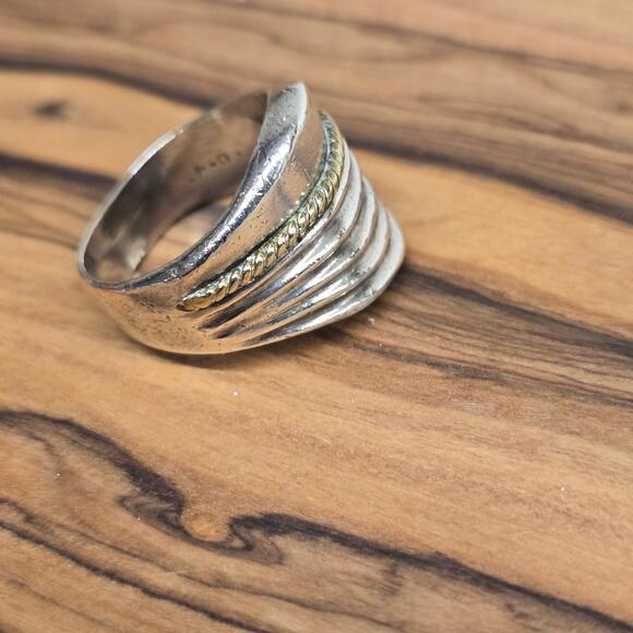 Vintage Mexico .925 Sterling Grooved Chunky Modernist Design Ring, Size 8, 12 gr - Picture 1 of 7